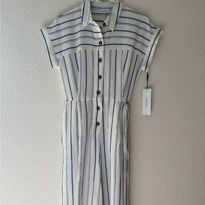 Calvin Klein White and Blue Buttoned Shirt Dress